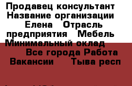 Продавец-консультант › Название организации ­ Елена › Отрасль предприятия ­ Мебель › Минимальный оклад ­ 20 000 - Все города Работа » Вакансии   . Тыва респ.